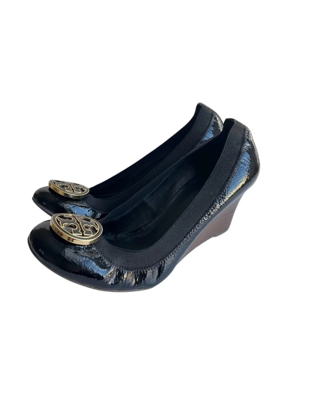 Tory Burch Black Leather Wedge Heels
